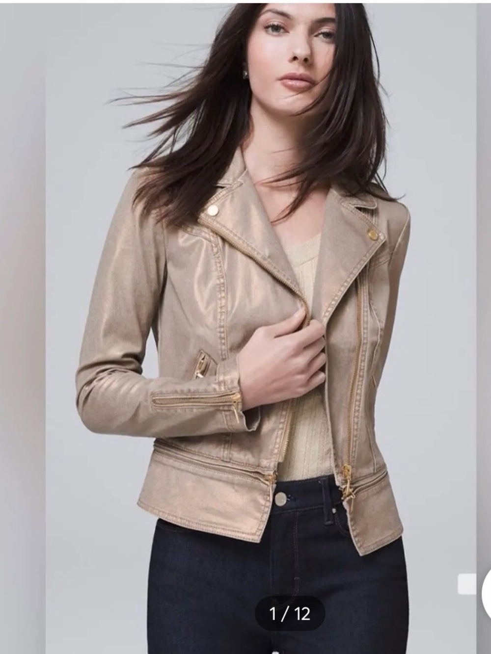 White House Black Market Coated Moto Jacket with Gold sheen
